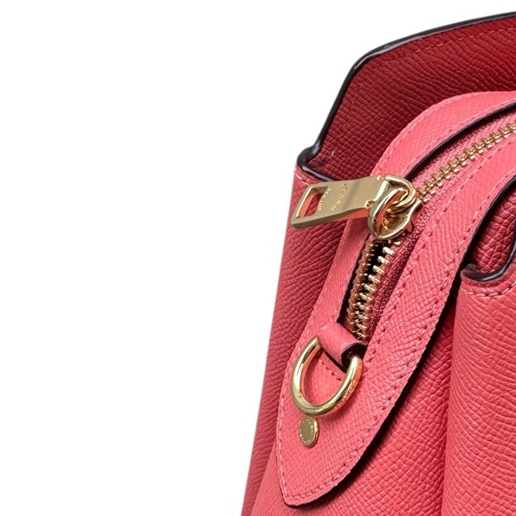 Coach Lillie Carryall Satchel Handbag Coral Pink‎ Leather Handle Crossbody Bag - Picture 6 of 13